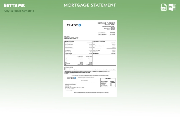 модерен стил USA Chase изјава за хипотека во шаблон формати Word и PDF